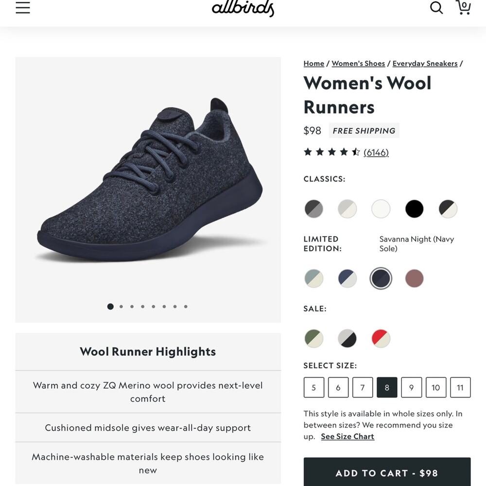 Allbirds Wool Runners Natural Black Womens 8 Merino Wool Comfort Sneaker Shoe - Picture 8 of 9